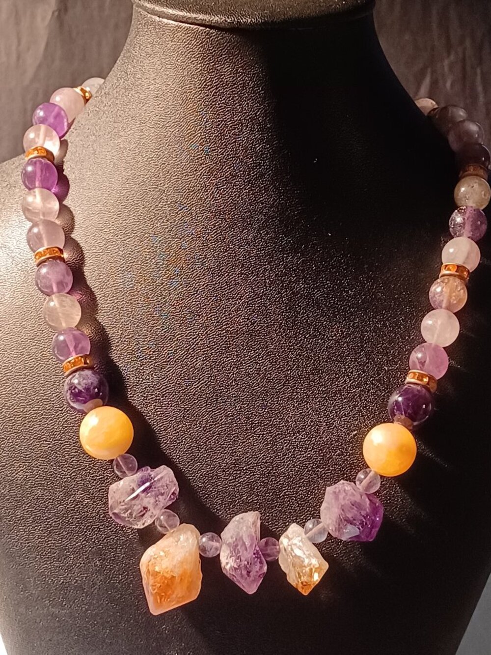 Amethyst, Citrine & Yellow Calcite Necklace
